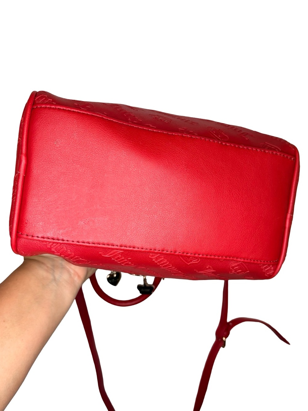 Juicy Couture Red Embossed Logo Charm Satchel Crossbody Bowler Bag - Picture 5 of 8